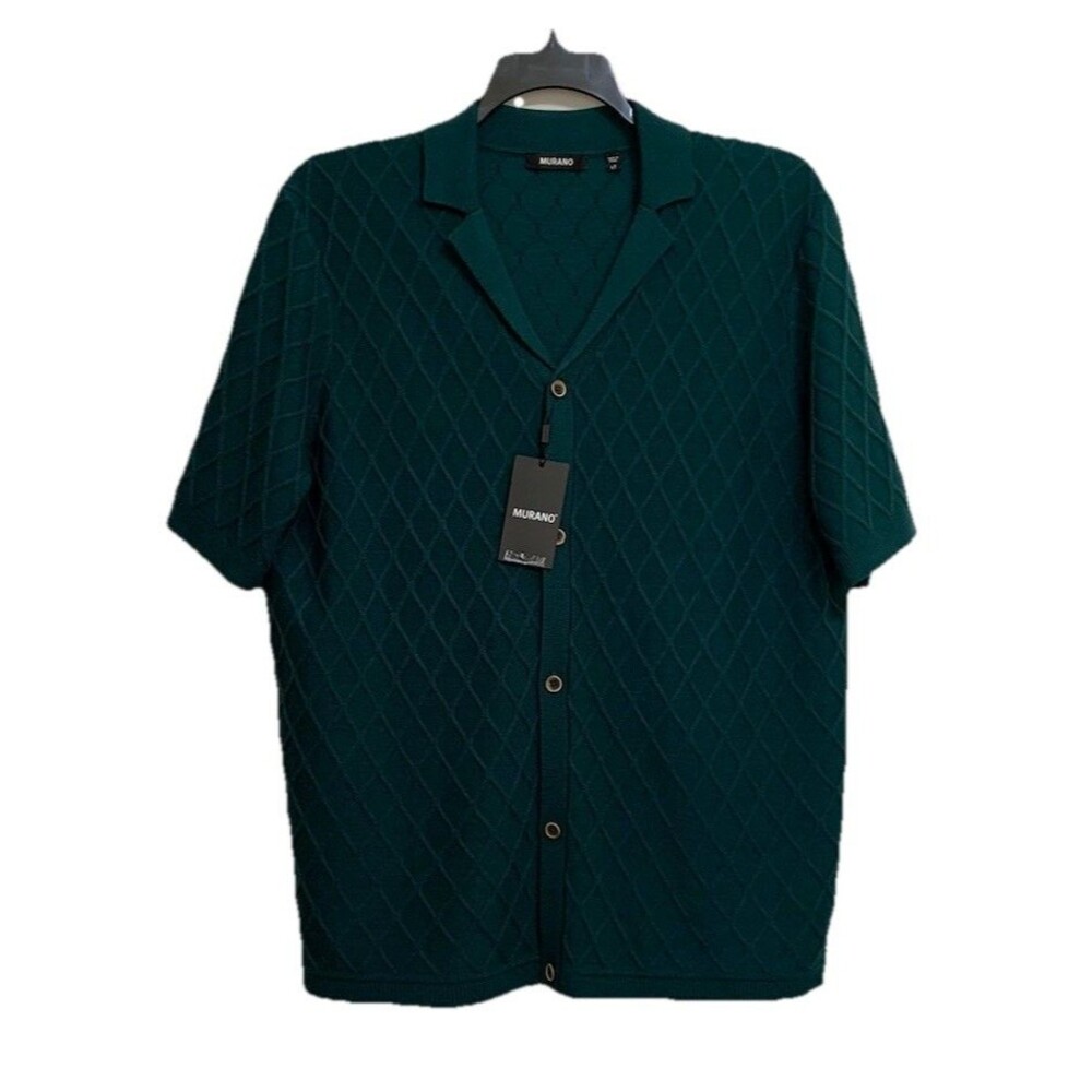 Murano Mens Size Large Tall Shirt Textured Knit Collar Button Front NWT New